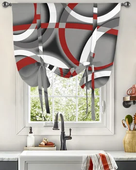 Abstrata geométrica de Arte Moderna Vermelho Cortinas para Sala de estar, Quarto Moderno Amarrar a Cortina da Janela da Cozinha Curto Cortina