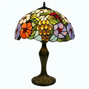 LongHuiJing Tiffany estilo vitral lâmpada de tabela 16inch que o abajur Floral DIODO emissor de luz E27 bulbo de decoração de mesa de luzes