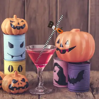 Halloween Canudinhos de Bebida Canudos Halloween Decorativos Canudos Conjunto de Grau Alimentar Livre de Bpa bordo Liso Abóbora Bruxa para festas