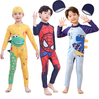 Manga longa Crianças Maiô de Crianças Meninos trajes de Banho Completa Cobertura de Mergulho, Surf maiô de desenhos animados, Uma Peça de moda praia Piscina