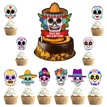 Mexicana do Dia dos Mortos Bolo Topper decoração de Açúcar Crânio Bolo Topper Festa de Halloween Suprimentos Dia De Los Muertos Decoração do Bolo