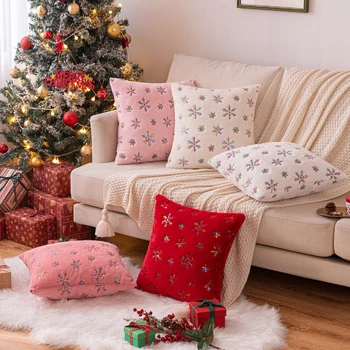 Nordic De Natal Capa De Almofada Colorida Floco De Neve Impresso Travesseiro Capa De Pelúcia Fronha Sofá Da Sala De Assento, Decoração Do